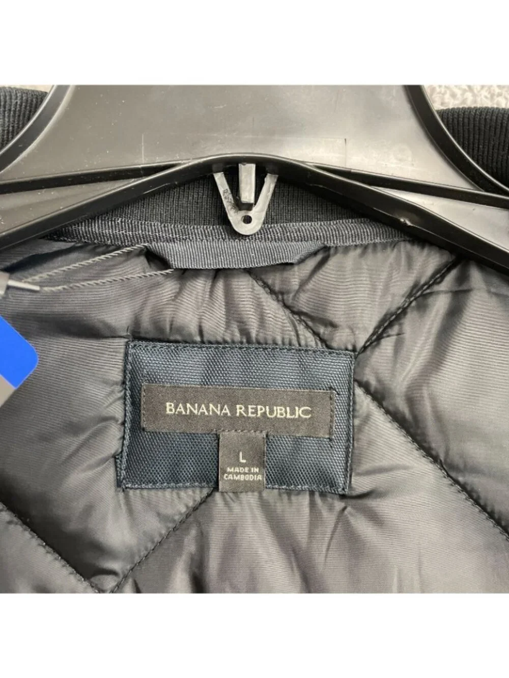 Banana Republic Men's Quilted Bomber Jacket L Black Polyester Button front N1409